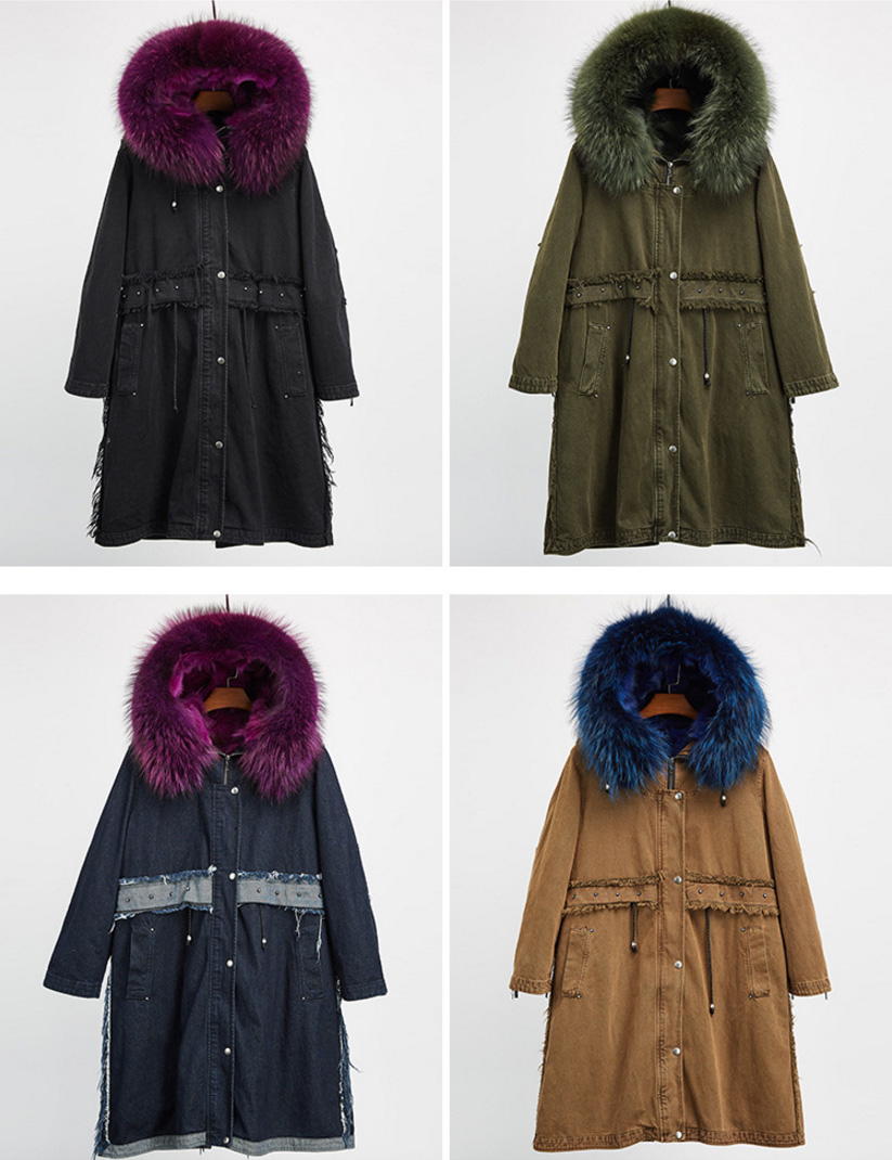 Raccoon Fur Trimmed Hooded Parka with Detachable Fox Fur Liner 938 Details 2