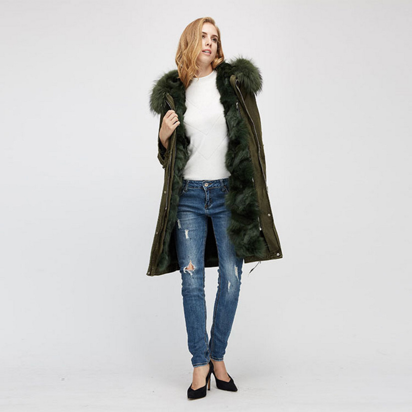 Raccoon Fur Trimmed Hooded Parka with Detachable Fox Fur Liner 938 Details 6