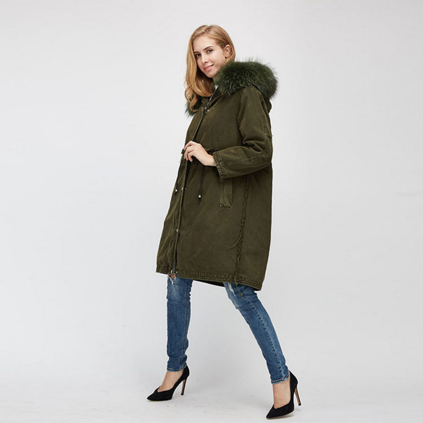 Raccoon Fur Trimmed Hooded Parka with Detachable Fox Fur Liner 938 Details 3