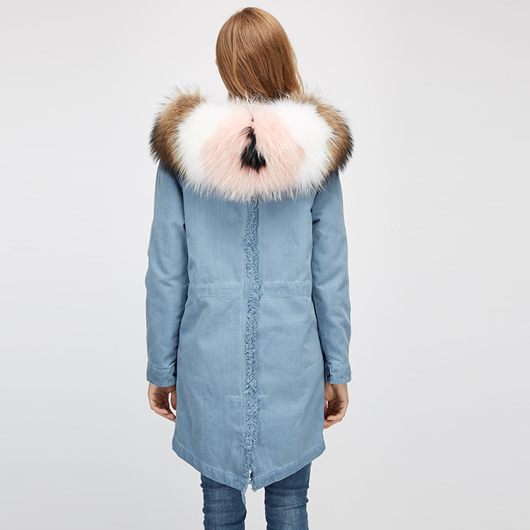 Raccoon Fur Trimming Hooded Parka with Detachable Rex Rabbit Fur Liner 939 Details 9