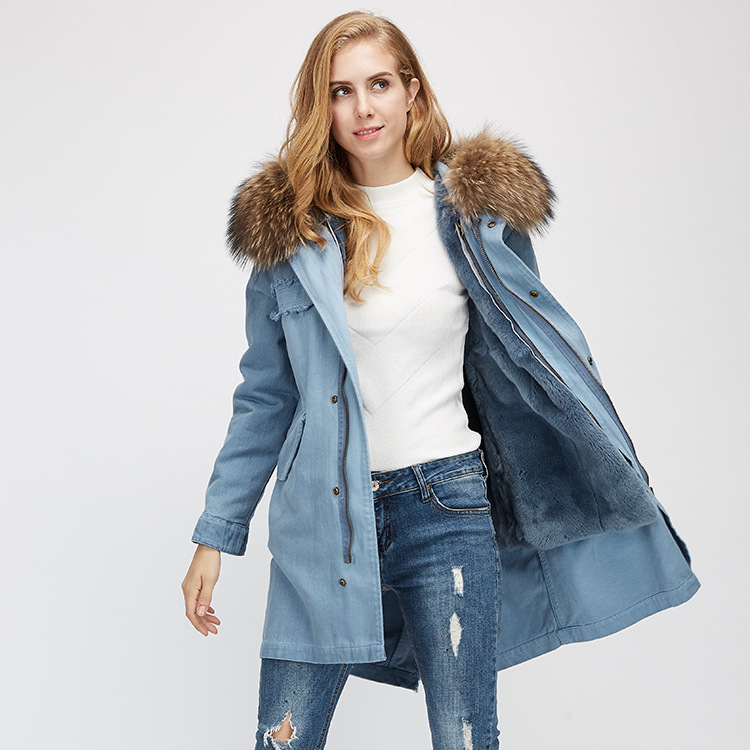 Raccoon Fur Trimming Hooded Parka with Detachable Rex Rabbit Fur Liner 939 Details 5