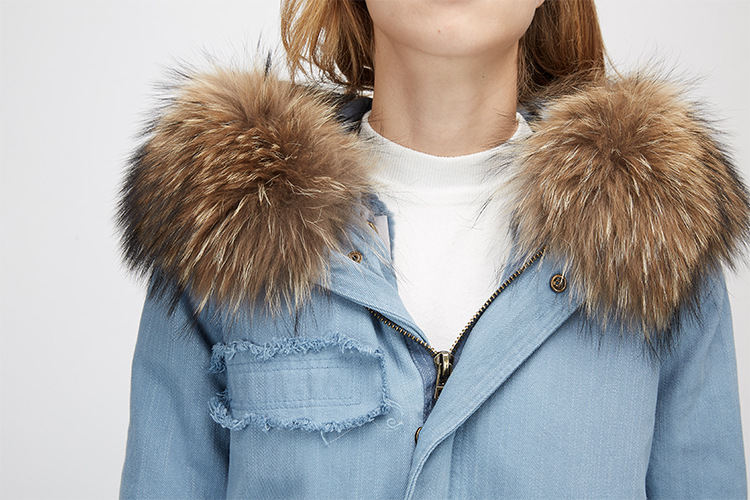 Raccoon Fur Trimming Hooded Parka with Detachable Rex Rabbit Fur Liner 939 Details 11