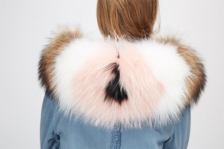Raccoon Fur Trimming Hooded Parka with Detachable Rex Rabbit Fur Liner 939 Details 10