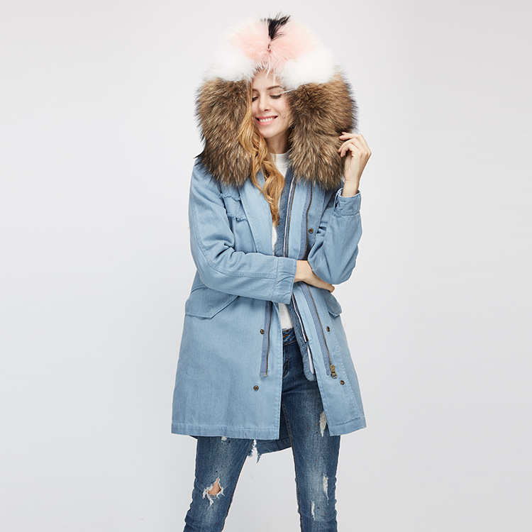 Raccoon Fur Trimming Hooded Parka with Detachable Rex Rabbit Fur Liner 939 Details 7