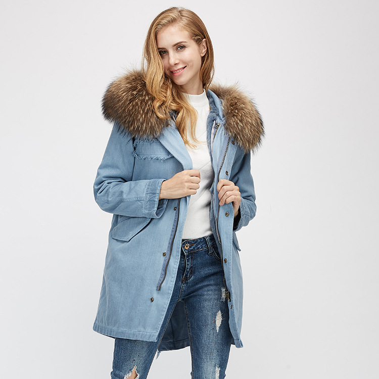Raccoon Fur Trimming Hooded Parka with Detachable Rex Rabbit Fur Liner 939 Details 3