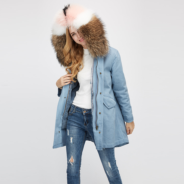 Raccoon Fur Trimming Hooded Parka with Detachable Rex Rabbit Fur Liner 939 Details 8