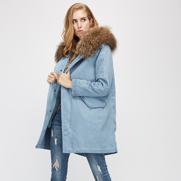 Raccoon Fur Trimming Hooded Parka with Detachable Rex Rabbit Fur Liner 939 Details 4