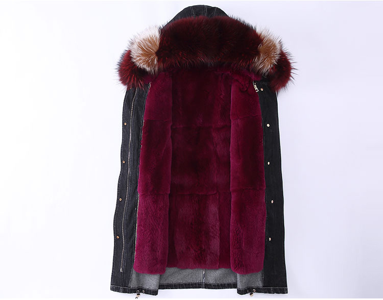 Raccoon Fur Trimming Hooded Parka with Detachable Rex Rabbit Fur Liner 941 Details 2