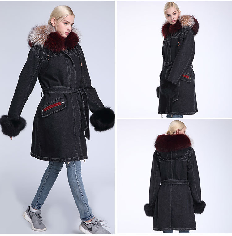 Raccoon Fur Trimming Hooded Parka with Detachable Rex Rabbit Fur Liner 941 Details 7