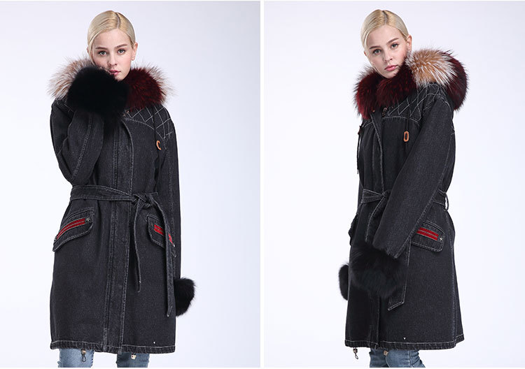 Raccoon Fur Trimming Hooded Parka with Detachable Rex Rabbit Fur Liner 941 Details 6