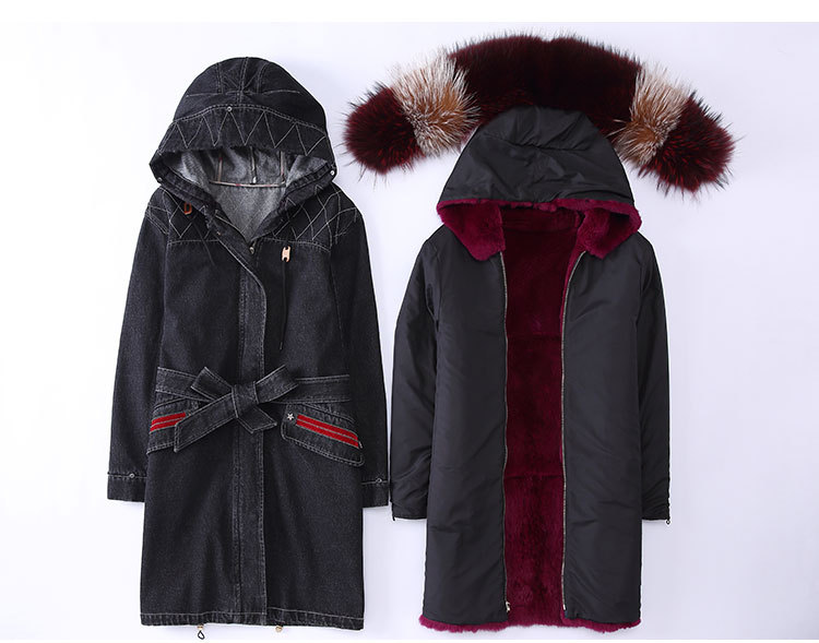 Raccoon Fur Trimming Hooded Parka with Detachable Rex Rabbit Fur Liner 941 Details 1