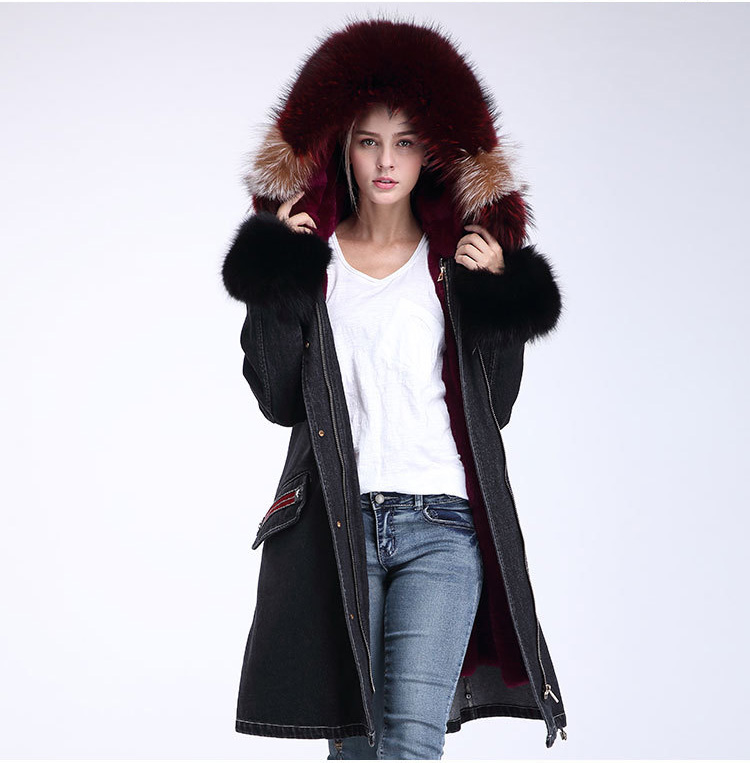 Raccoon Fur Trimming Hooded Parka with Detachable Rex Rabbit Fur Liner 941 Details 5