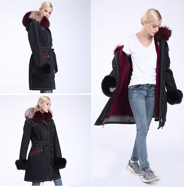 Raccoon Fur Trimming Hooded Parka with Detachable Rex Rabbit Fur Liner 941 Details 8