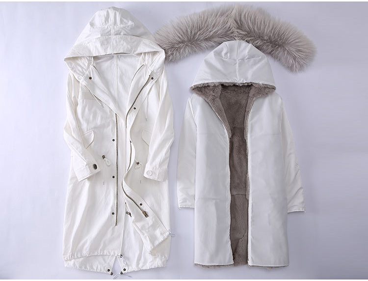 Raccoon Fur Trimming Hooded Parka with Detachable Rex Rabbit Fur Liner 944 Details 1