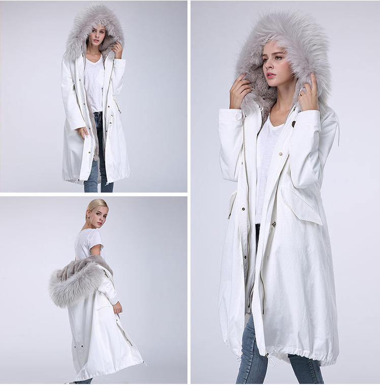 Raccoon Fur Trimming Hooded Parka with Detachable Rex Rabbit Fur Liner 944 Details 8