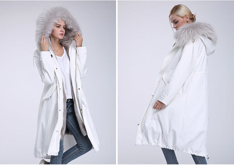 Raccoon Fur Trimming Hooded Parka with Detachable Rex Rabbit Fur Liner 944 Details 6