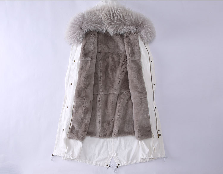 Raccoon Fur Trimming Hooded Parka with Detachable Rex Rabbit Fur Liner 944 Details 2