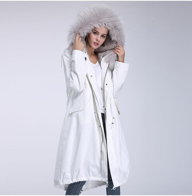 Raccoon Fur Trimming Hooded Parka with Detachable Rex Rabbit Fur Liner 944 Details 5