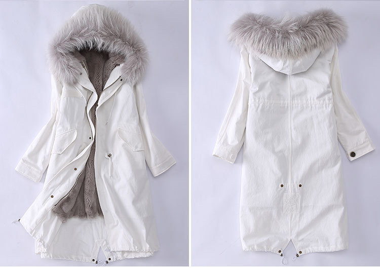 Raccoon Fur Trimming Hooded Parka with Detachable Rex Rabbit Fur Liner 944 Details 3