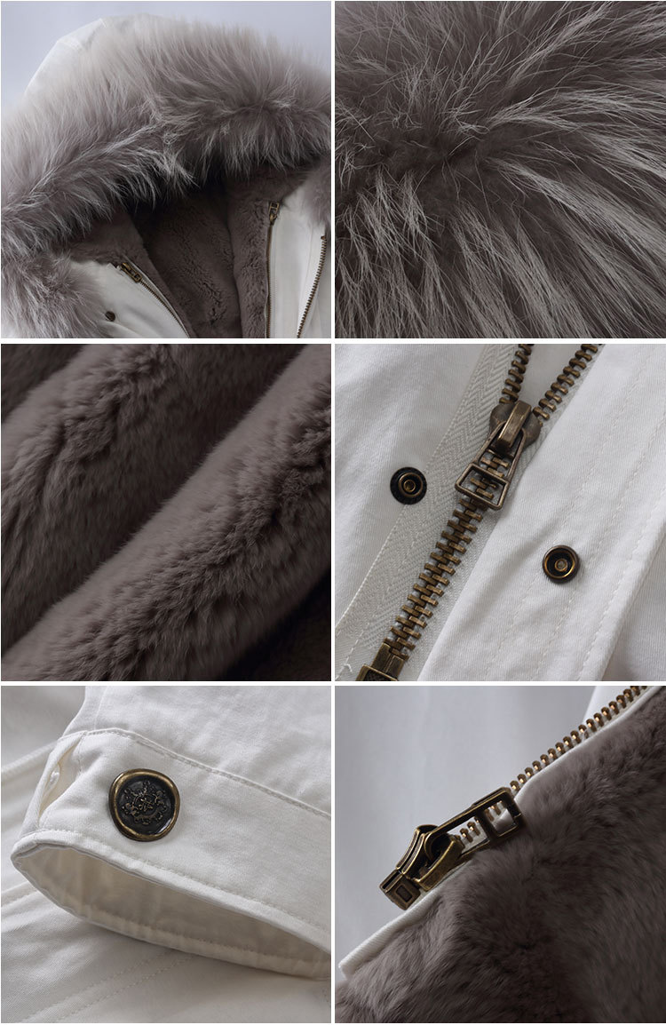 Raccoon Fur Trimming Hooded Parka with Detachable Rex Rabbit Fur Liner 944 Details 4