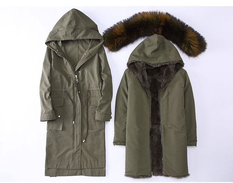 Raccoon Fur Trimming Hooded Parka with Detachable Rex Rabbit Fur Liner 945 Details 1