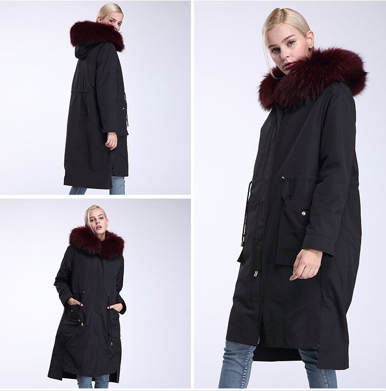 Raccoon Fur Trimming Hooded Parka with Detachable Rex Rabbit Fur Liner 945 Details 8