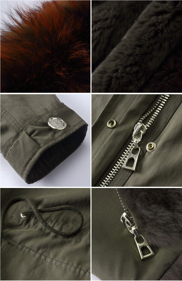 Raccoon Fur Trimming Hooded Parka with Detachable Rex Rabbit Fur Liner 945 Details 4