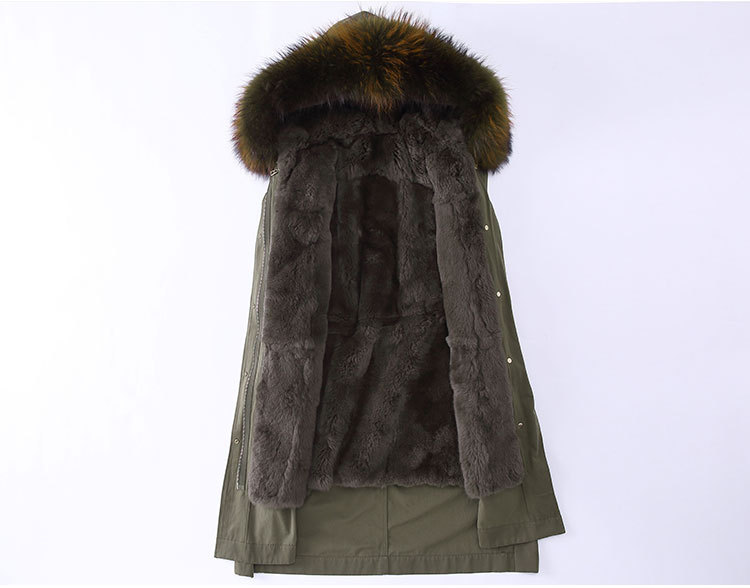 Raccoon Fur Trimming Hooded Parka with Detachable Rex Rabbit Fur Liner 945 Details 2