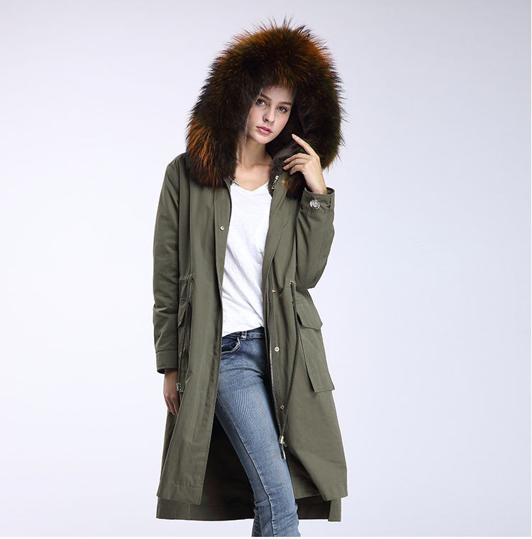 Raccoon Fur Trimming Hooded Parka with Detachable Rex Rabbit Fur Liner 945 Details 9