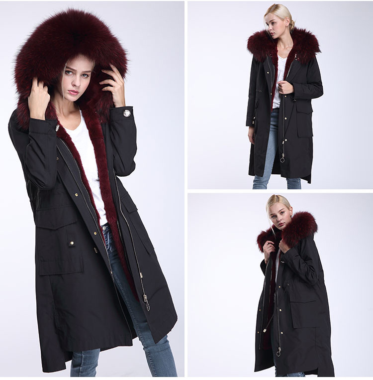 Raccoon Fur Trimming Hooded Parka with Detachable Rex Rabbit Fur Liner 945 Details 7