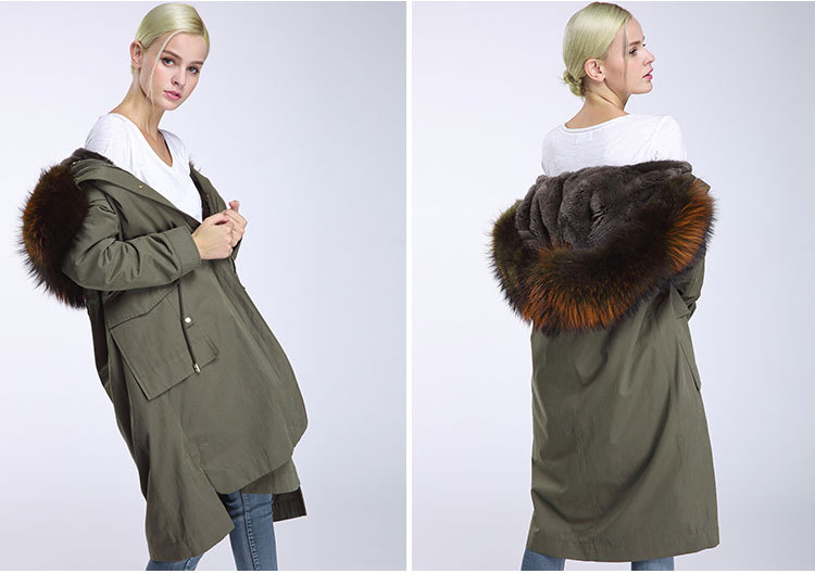 Raccoon Fur Trimming Hooded Parka with Detachable Rex Rabbit Fur Liner 945 Details 10