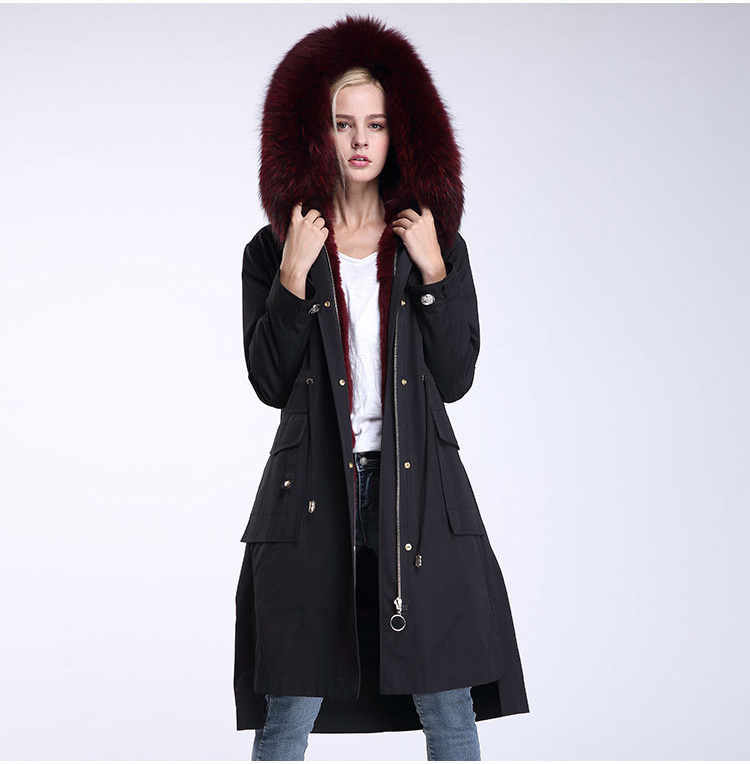 Raccoon Fur Trimming Hooded Parka with Detachable Rex Rabbit Fur Liner 945 Details 5