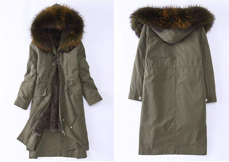 Raccoon Fur Trimming Hooded Parka with Detachable Rex Rabbit Fur Liner 945 Details 3
