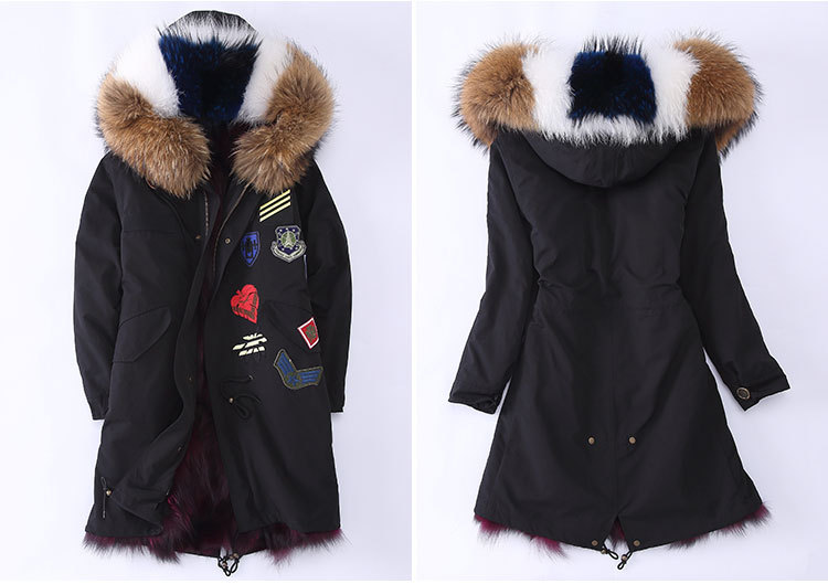 Raccoon Fur Trimmed Hooded Parka with Detachable Fox Fur Liner 946 Details 3