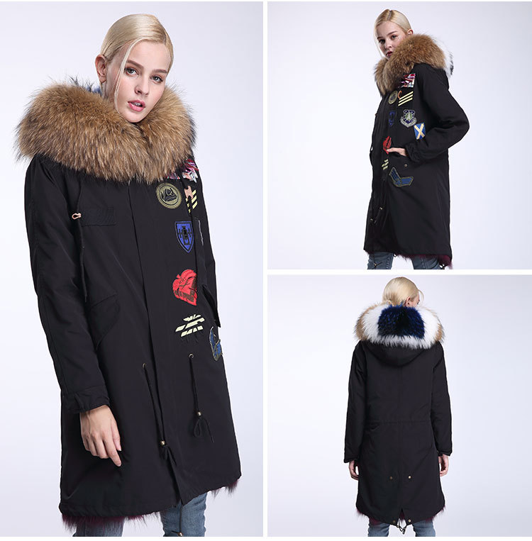 Raccoon Fur Trimmed Hooded Parka with Detachable Fox Fur Liner 946 Details 8
