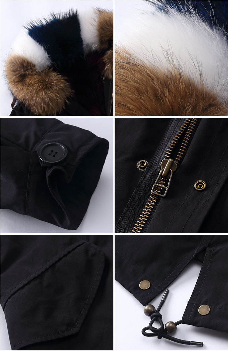 Raccoon Fur Trimmed Hooded Parka with Detachable Fox Fur Liner 946 Details 4