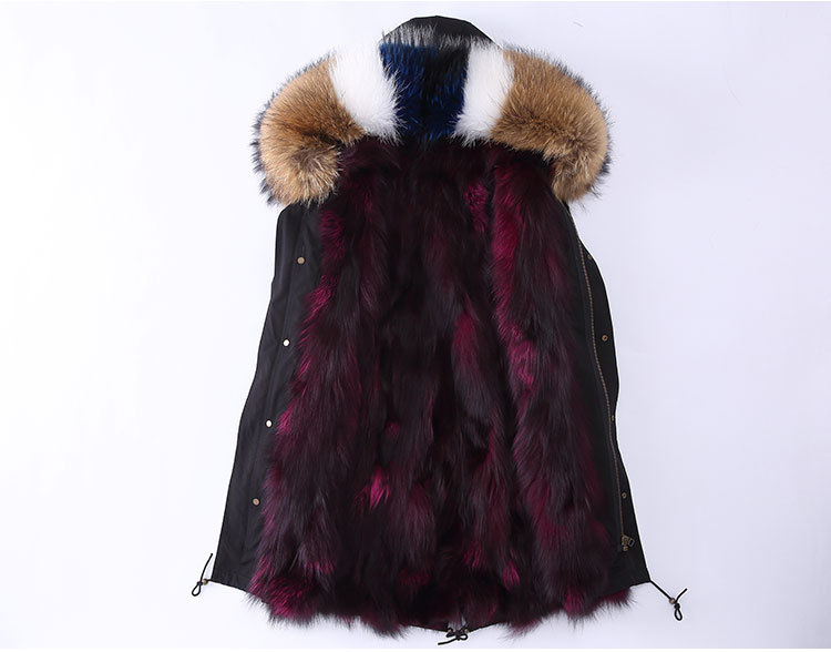 Raccoon Fur Trimmed Hooded Parka with Detachable Fox Fur Liner 946 Details 2