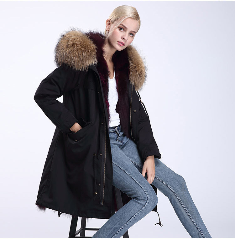 Raccoon Fur Trimmed Hooded Parka with Detachable Fox Fur Liner 946 Details 6