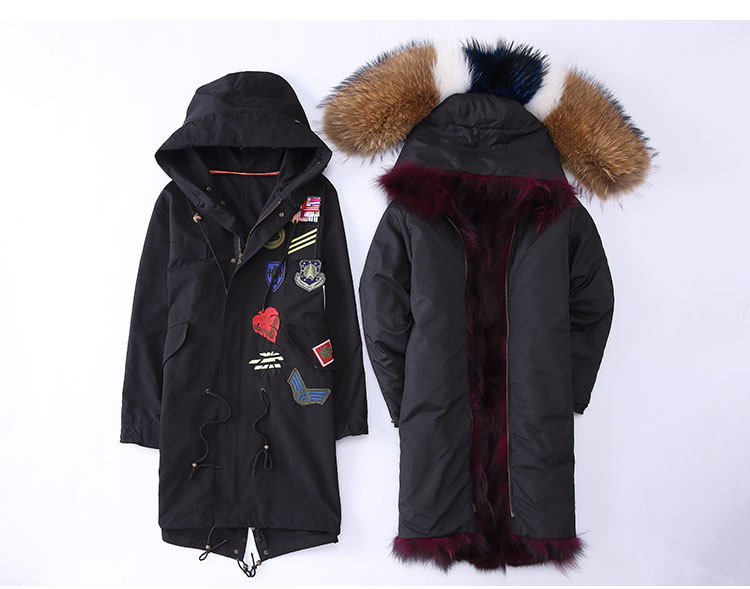 Raccoon Fur Trimmed Hooded Parka with Detachable Fox Fur Liner 946 Details 1