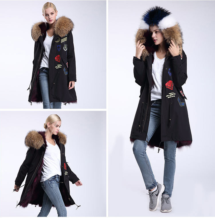 Raccoon Fur Trimmed Hooded Parka with Detachable Fox Fur Liner 946 Details 9