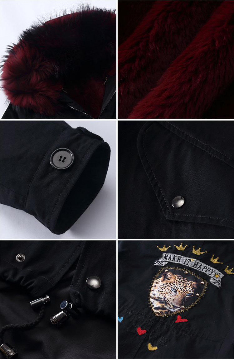 Raccoon Fur Trimming Hooded Parka with Detachable Rex Rabbit Fur Liner 947 Details 3