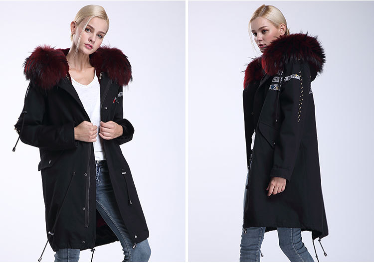 Raccoon Fur Trimming Hooded Parka with Detachable Rex Rabbit Fur Liner 947 Details 6