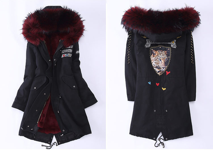 Raccoon Fur Trimming Hooded Parka with Detachable Rex Rabbit Fur Liner 947 Details 2