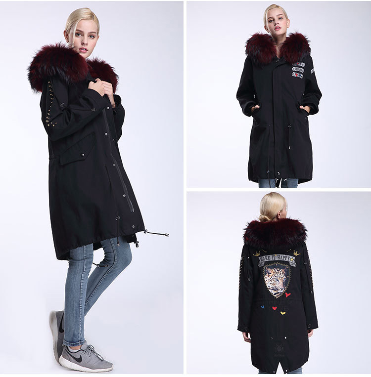 Raccoon Fur Trimming Hooded Parka with Detachable Rex Rabbit Fur Liner 947 Details 7