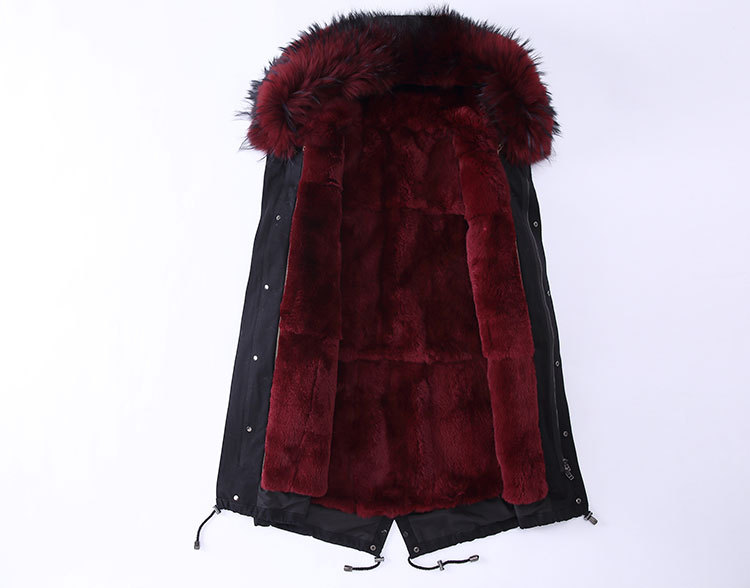 Raccoon Fur Trimming Hooded Parka with Detachable Rex Rabbit Fur Liner 947 Details 1