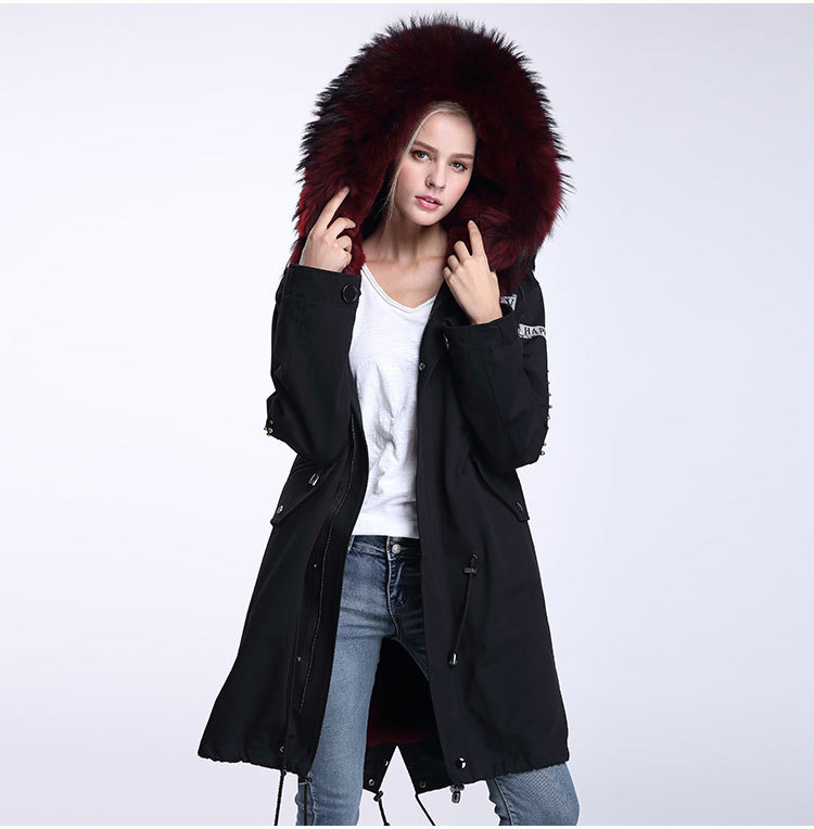 Raccoon Fur Trimming Hooded Parka with Detachable Rex Rabbit Fur Liner 947 Details 5