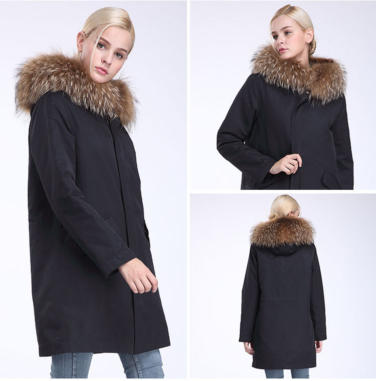 Raccoon Fur Trimming Hooded Parka with Detachable Coyote Fur Liner 949 Details 12