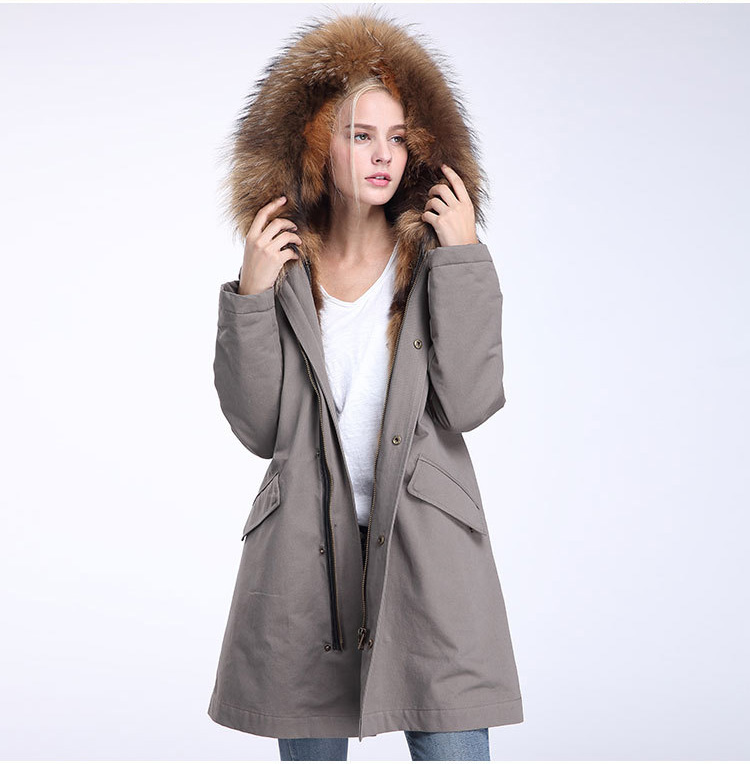 Raccoon Fur Trimming Hooded Parka with Detachable Coyote Fur Liner 949 Details 6