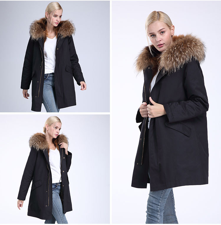 Raccoon Fur Trimming Hooded Parka with Detachable Coyote Fur Liner 949 Details 13
