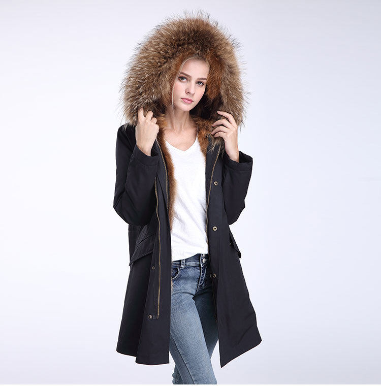 Raccoon Fur Trimming Hooded Parka with Detachable Coyote Fur Liner 949 Details 10